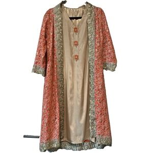indian pakistani stitched sequin beaded shalwar kameez dress jacket gold orange